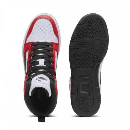 PUMA REBOUND V6 MID JR idman ayaqqabısı WHITE-BLACK-FOR ALL TIME RED